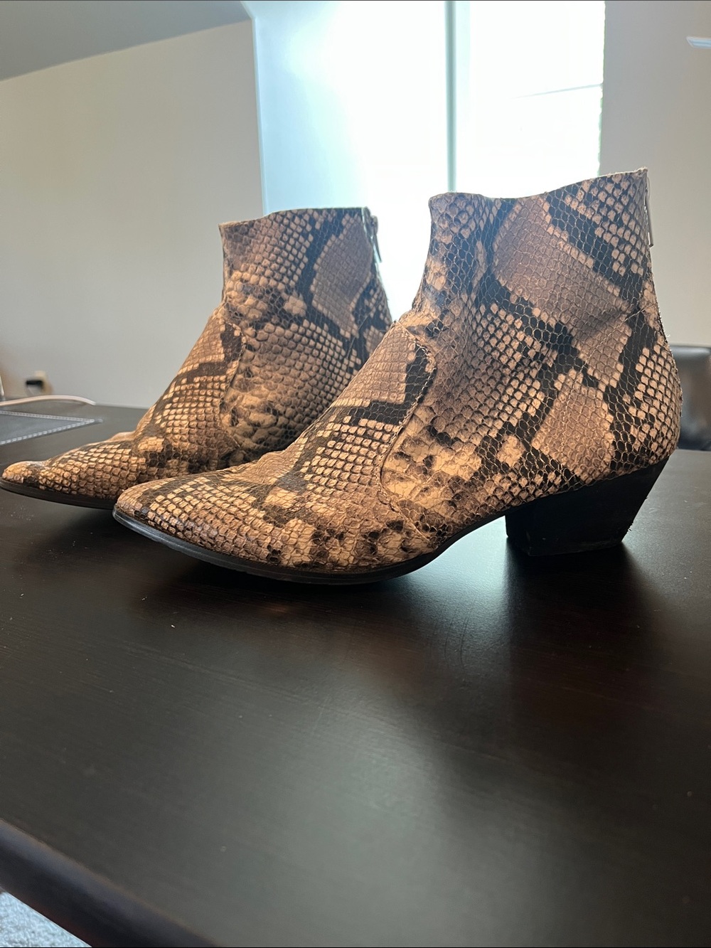 Steve Madden Snake-Print Ankle Booties in Grey and Black
